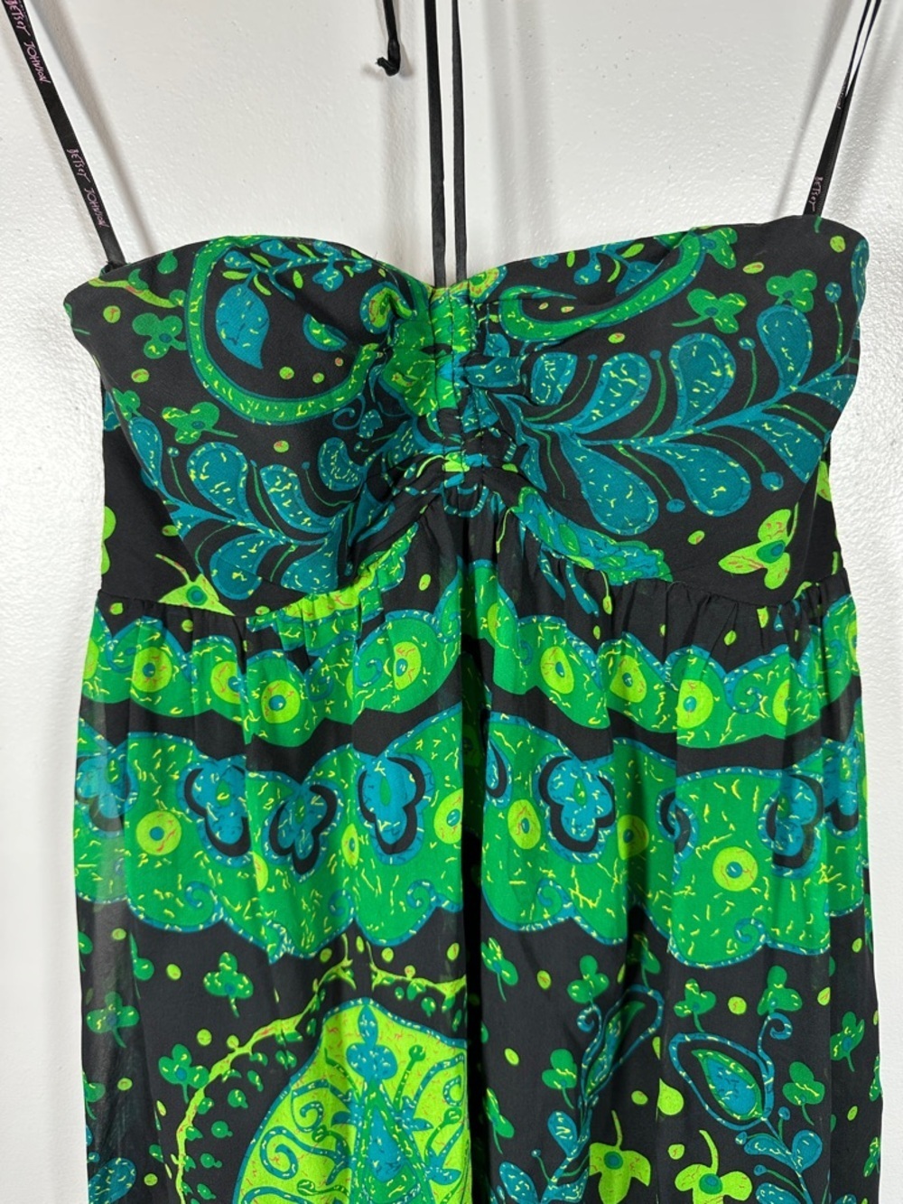 Vintage Betsey Johnson 100% Silk Dark Paisley Halter Maxi Dress Size 4